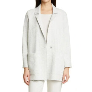 Eileen Fisher Boxy Jacket Women's Size Large White Notch Lapel Long Sleeves